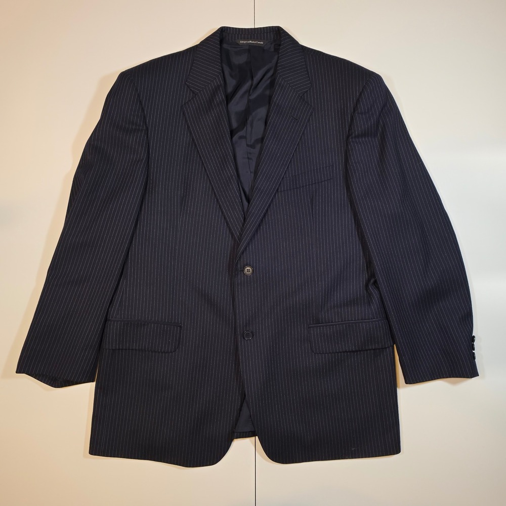 Coppley Mens Navy Pinstripe Wool Suit Scabal Fabric 42S 2 Button Made in Canada - Picture 13 of 14